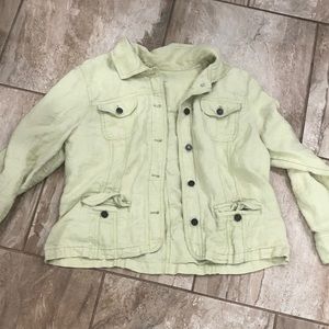 J Jill Lime Green Y2K 100% Linen Jean Jacket Style Size Large